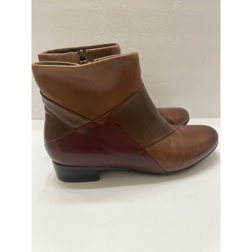 Trotters Maci Leather Ankle Boot Colorblock Browns Soft Women's 8.5M